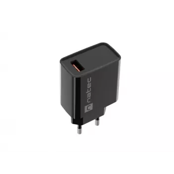 NATEC AC rýchlonabíjačka pre interiér, káblová, Ribera – 18 W (5–15 V, do 3 A), 1× USB-A, Huawei FCP/SCP, čierna