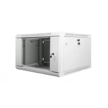 Lanberg nástenná skriňa 19 palcov 6U 600x600mm sivá (sklenené dvere)