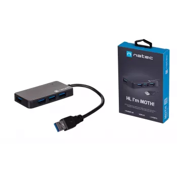USB hub NATEC Moth 4-port USB 3.2 Gen 1 Type-A (5000 Mbit/s), USB napájaný, čierny, 0,15 m kábel