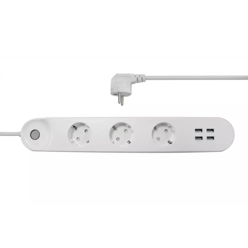 Inteligentný predlžovací kábel so zásuvkami Denver SHP-300U 3 AC zásuvky typ E 4 biely
