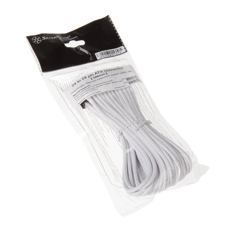 SilverStone PP07-MBW - predlžovací napájací kábel - ATX, 24-pin (M) - ATX, 24-pin (F) - 30 cm - biely (SST-PP07-MBW)