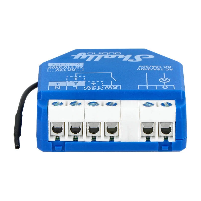 Inteligentné relé Shelly Qubino Wave 1, 1-kanálové, pod omietku, Z-Wave, 16 A, 110–240 V AC / 24–48 V DC, plastové, modré