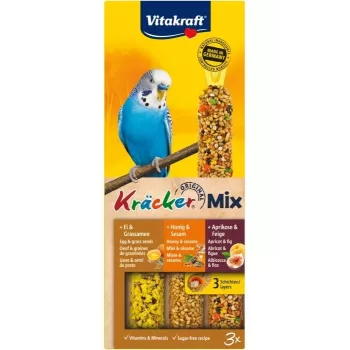 Maškrta pre vtáky Vitakraft Kräcker valec 80 g ×3 – snack s chuťou obilia pre vtáky