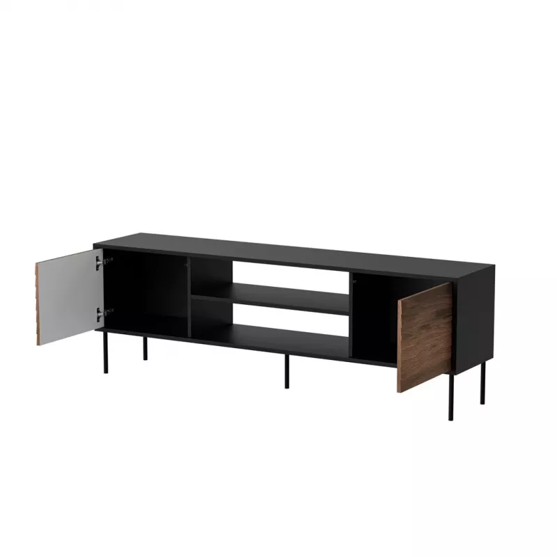 TV skrinka cama meble EF CORTINA 180×40×60 cm, vrchná doska čierna, rám orech