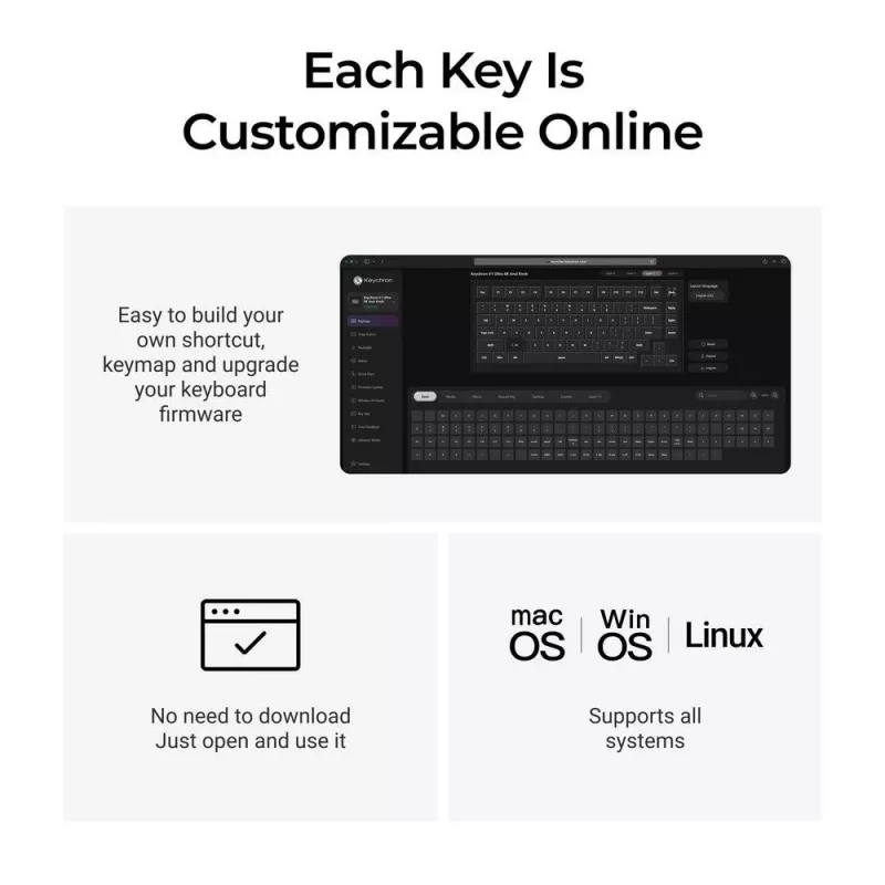 Mechanická klávesnica Keychron V1 Ultra 8K — 75 % QWERTY, Bluetooth, káblová, RGB, čierna