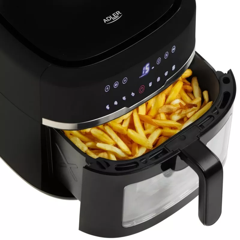 Adler AD 6318 teplovzdušná fritéza, 8 l, 2500 W, LCD displej, 9 programov, čierna