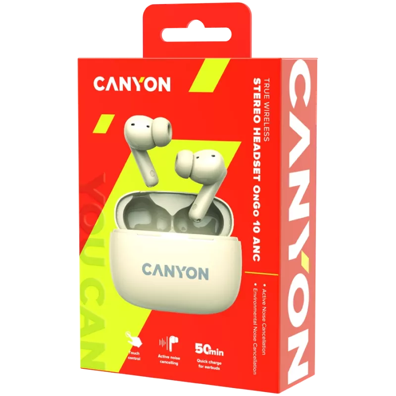 Canyon CNS-TWS10BG slúchadlá a headset True Wireless Stereo (TWS) In-Ear pre hovory/hudbu/šport/každodenné použitie USB Type-C Bluetooth béžová (CNS-TWS10BG)