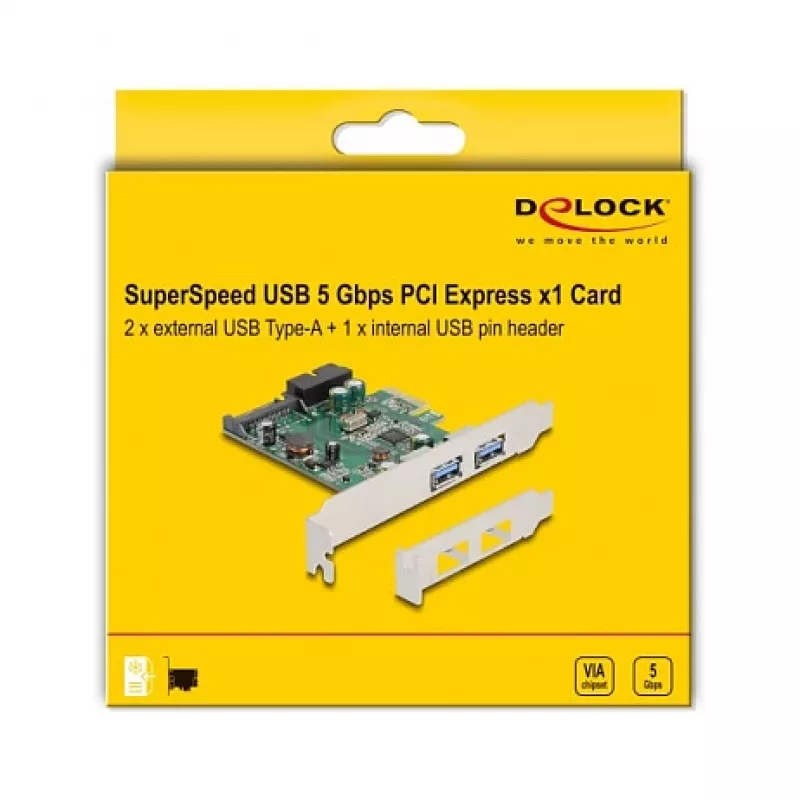 DeLOCK karta PCI Express x1 na 2 x USB 3.2 Gen 1 Type-A + 1 x interný 19-pinový header