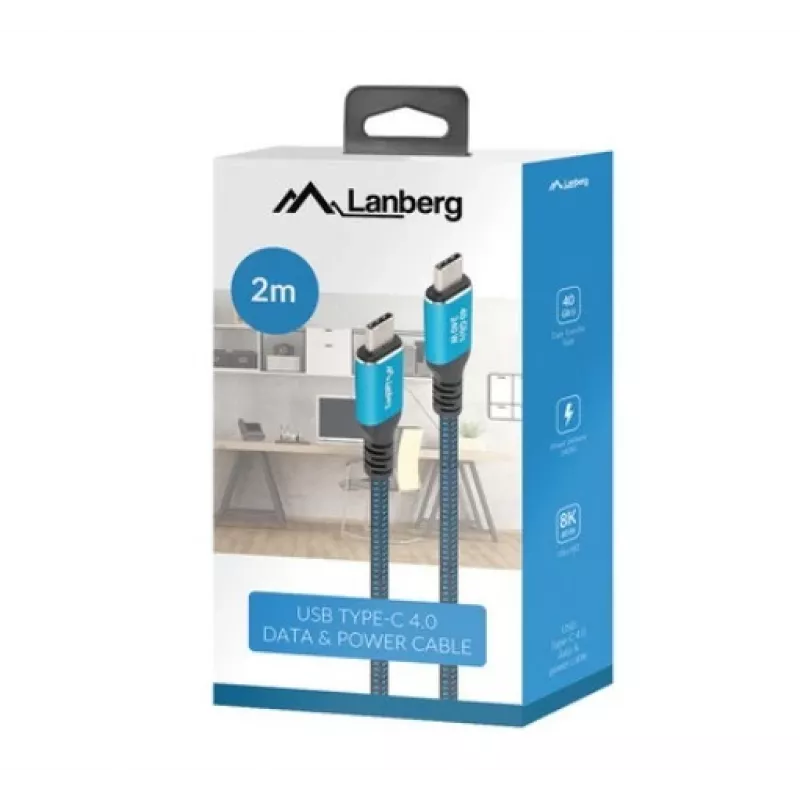 USB-C na USB-C kábel LANBERG CA-CMCM-45CU-0020-BK, 240 W PD, 8K@60Hz, 2,0 m