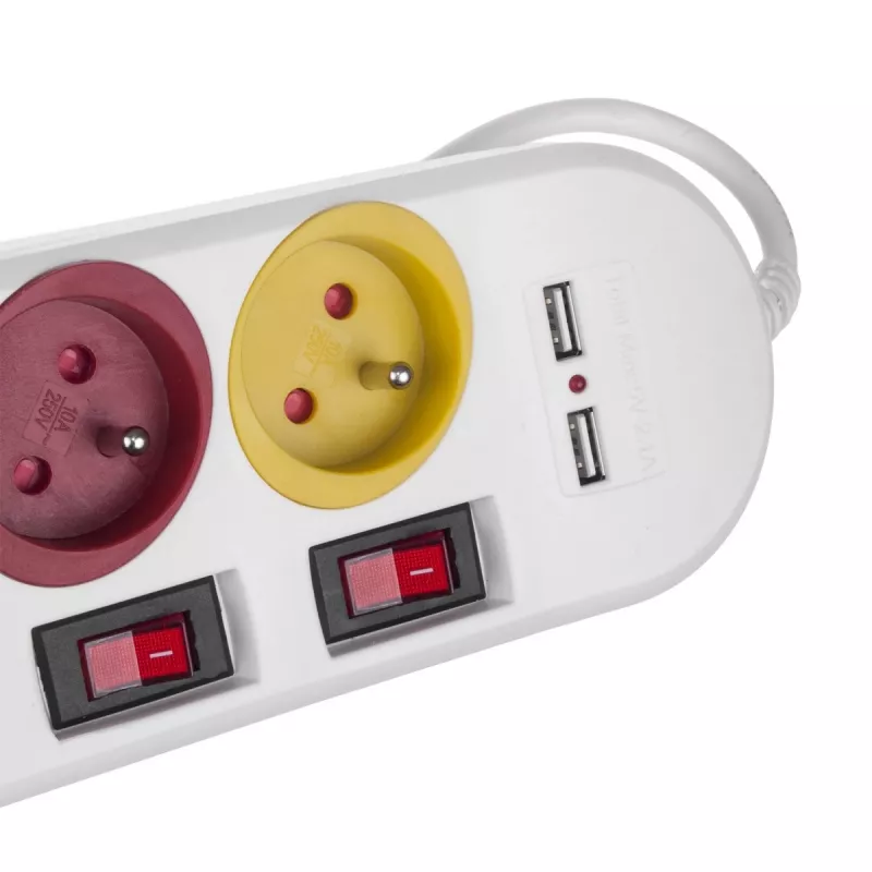 Predlžovacia zásuvka MACLEAN MCE229W — 4 zásuvky, 2× USB, 1,5 m kábel, Typ F, 10 A, biela