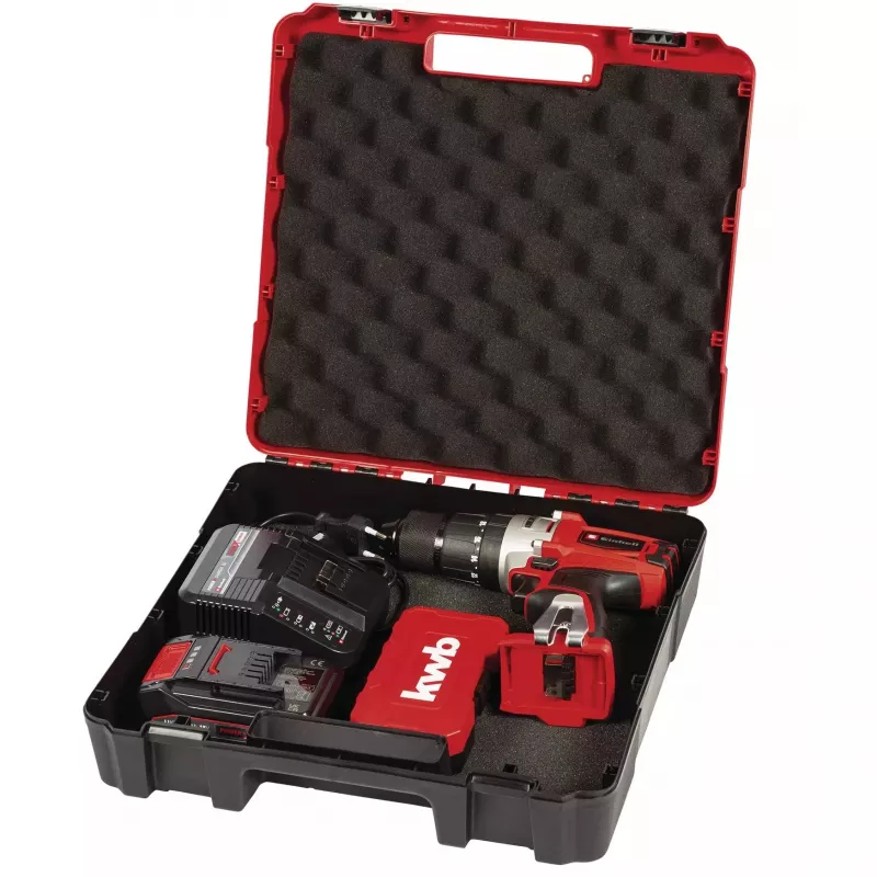 Einhell TE-CD 18/2 Li-i +22 akumulátorová príklepová vŕtačka-skrutkovač 18 V, 1250 ot./min, vrátane 2,5 Ah akumulátora, nabíjačky a kufríka, červená/čierna