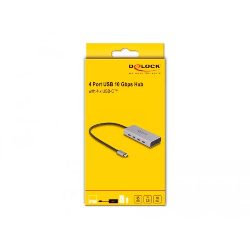 DELOCK USB hub 10 Gbps Type-C 4 porty PD 85W 30cm kábel