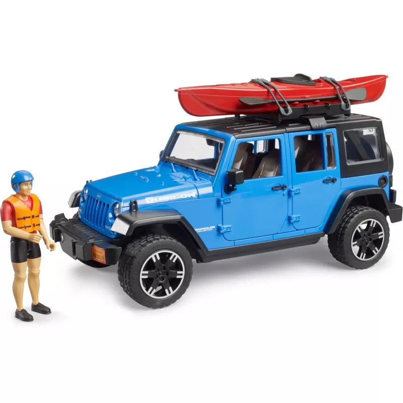 Hračkársky model vozidla BRUDER Jeep Wrangler Rubicon Unlimited s kajakom a figúrkou BR-02529
