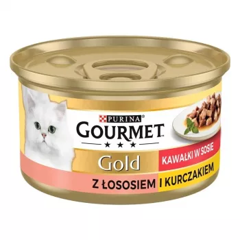 Mokré krmivo pre mačky Purina Nestlé GOURMET Gold Adult 85 g — kurčina & losos, bielkoviny 7%, vlhkosť 82%