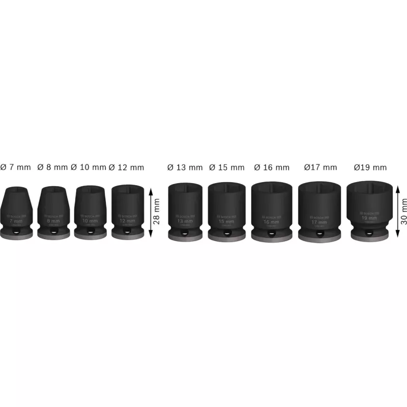 Sada nástrčných kľúčov pre rázový uťahovák Bosch 3/8 inch, 9-dielna, čierna, štandard