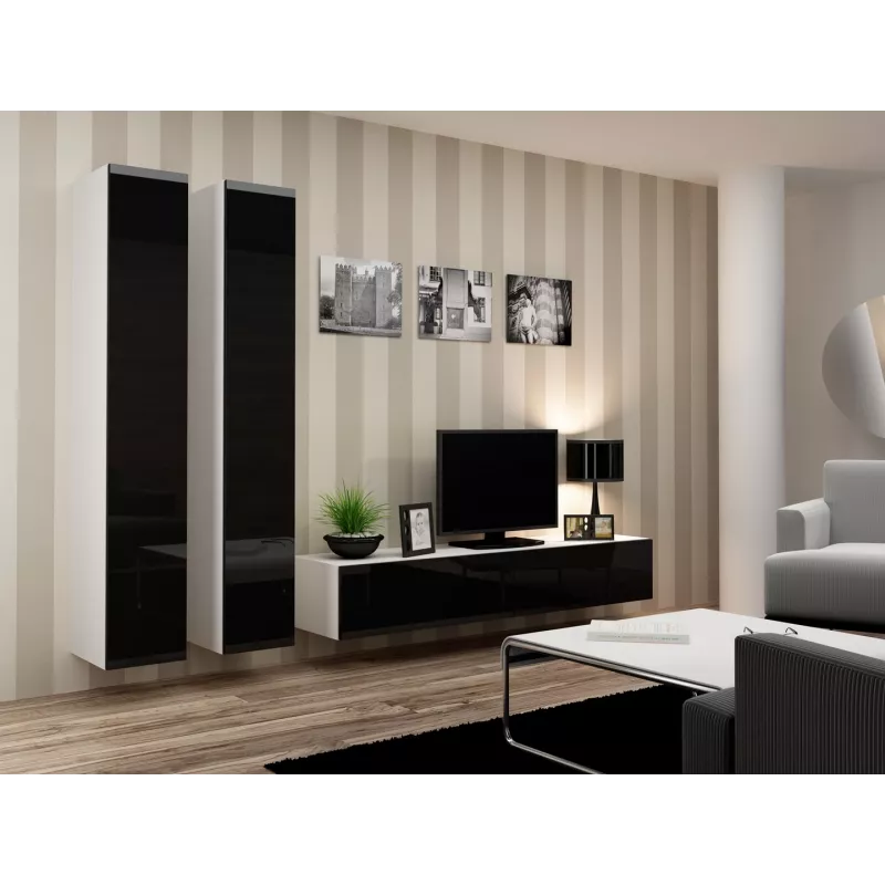 Cama obývacia zostava VIGO 4 biela/čierna lesk