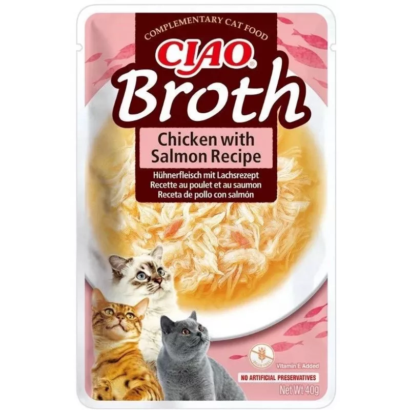 INABA Ciao Broth Chicken & Salmon – maškrty pre mačky – 40 g