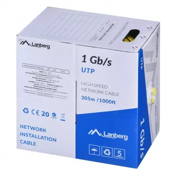 Sieťový kábel LANBERG LCU6-10CC-0305-Y U/UTP Cat6 305 m žltý, 23 AWG, 250 MHz