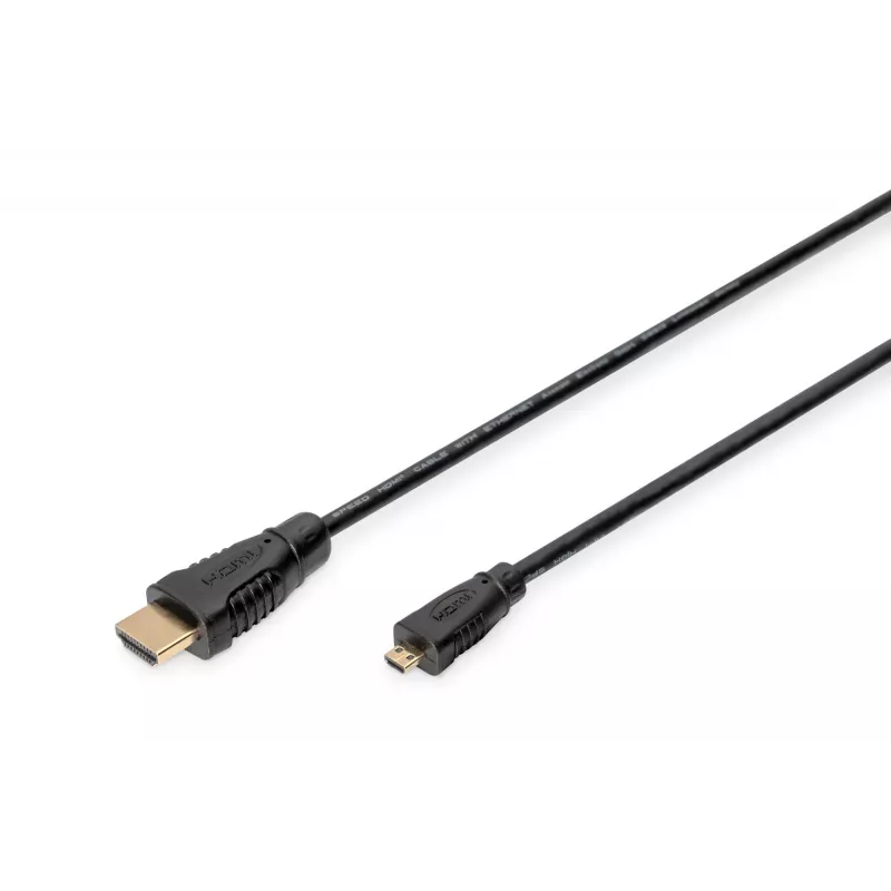 Digitus ASSMANN - HDMI kábel s Ethernet - 19 pin micro HDMI Type D samec na HDMI samec - 1 m - trojitá izolácia - čierny (AK-330115-010-S)