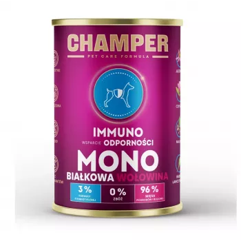 CHAMPER Immuno Monoprotein hovädzie – mokré krmivo pre psy – 400 g