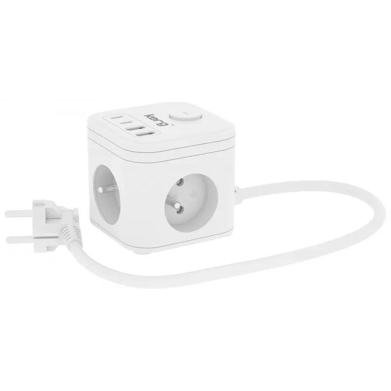 Predlžovacia zásuvka Kerg SMART 3-násobná so 4 USB (USB-A + USB-C), 1,5 m kábel, 16 A/250 V