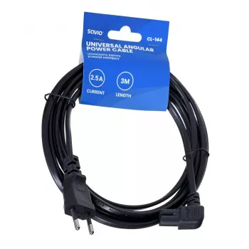 Napájací kábel SAVIO CL-144, 3 m, zahnutý 2-pólový na IEC Type E samec, čierna