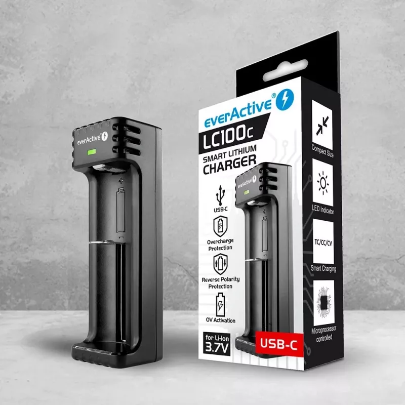 Nabíjačka everActive LC100C USB‑C pre Li‑Ion články, vstup USB‑C, model LC100C