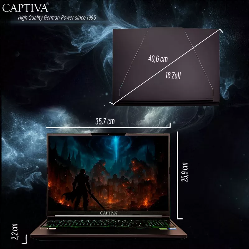 Captiva Highend Gaming I95-052GE notebook, 16" WQXGA, Intel Core i7-14650HX, 32 GB, 1 TB SSD, NVIDIA GeForce RTX 5070, Windows 11