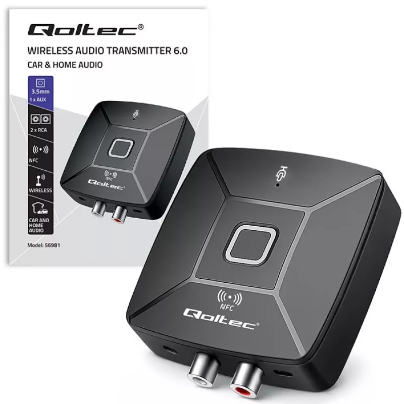 QOLTEC bezdrôtový audio HiFi vysielač/prijímač model 56981 — Bluetooth/Line-In audio most