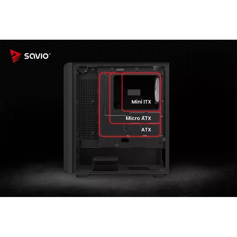Savio Noctis Glass RGB Cube počítačová skriňa, ATX/Micro-ATX/Mini-ITX, predná strana z tvrdeného skla, RGB ventilátory, čierna