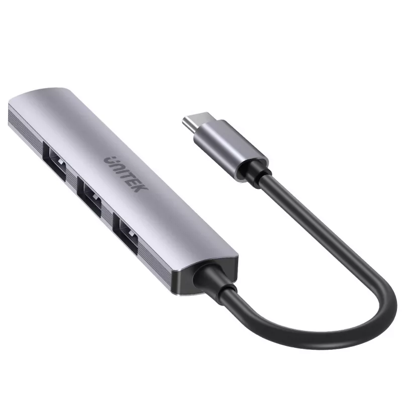 USB-C hub Unitek H1208B — 1x USB-A 5 Gbit/s, 3x USB-A 2.0, USB-C host, hliníkové puzdro, 0,20 m kábel