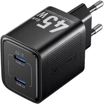 Vention FEFB0-EU 45W interiérová AC rýchlonabíjačka 2× USB-C — pre smartfón, notebook, tablet, smart hodinky, slúchadlá (čierna)