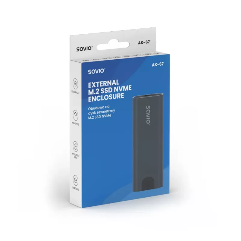 Puzdro na M.2 SSD SAVIO AK-67 sivé, USB 10 Gbit/s, podpora pre jednotlivé M.2 disky