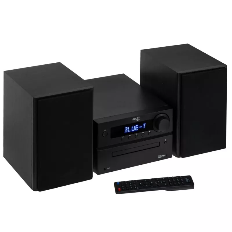 Mini Hi‑Fi stereo systém Adler AD 1917 — Bluetooth V5.3, CD/USB/MP3, 2×25 W RMS, FM tuner, 4‑pásmový ekvalizér, AUX, čierny
