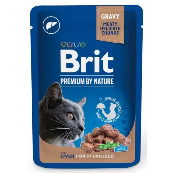Mokré krmivo pre mačky Brit Premium Liver Sterilised paštéta 100 g — pre sterilizované dospelé mačky, 82 % vlhkosti, 8,5 % bielkovín