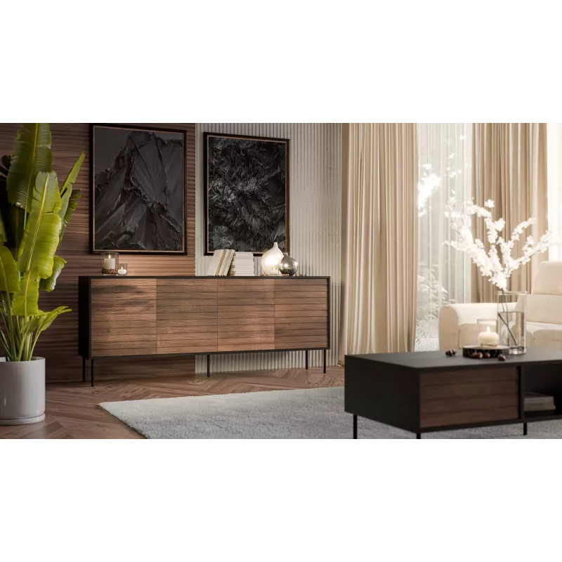 Cama 4D CORTINA komoda 200x40x81 čierna/orech