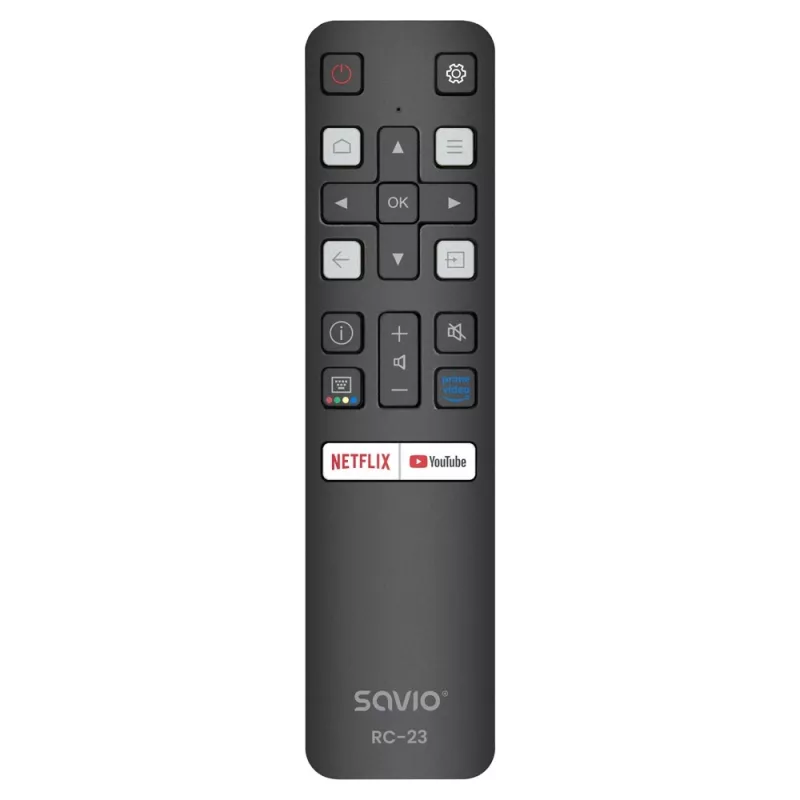 SAVIO RC-23 univerzálny IR diaľkový ovládač pre TCL televízory — 19 tlačidiel, dosah 10 m