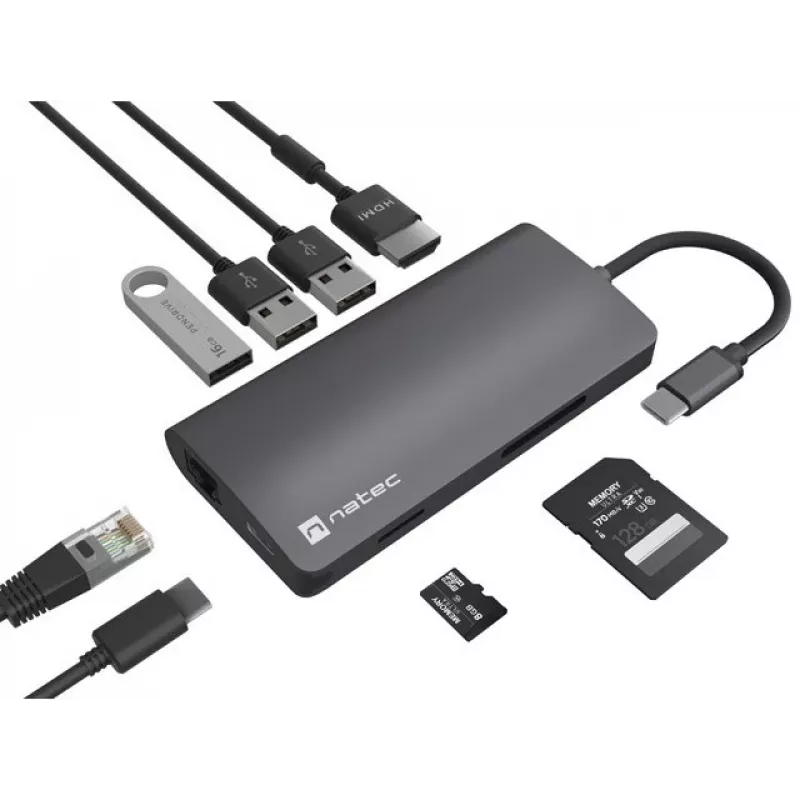 Dokovacia stanica NATEC NMP-2162 USB 3.2 Gen 1 Type-C sivá káblová