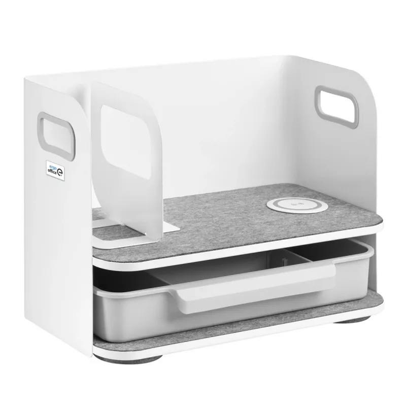 Organizér na stôl so zásuvkou a bezdrôtovou nabíjačkou Ergo Office, biely, max. 10kg, ER-441