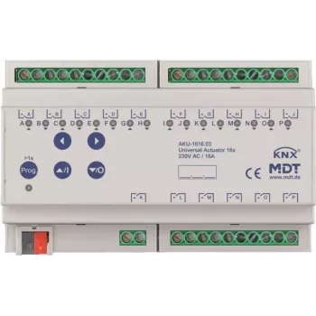 MDT AKU-1616.03 Univerzálny akčný člen, 16-násobný, 8TE REG, 16 A, 230 VAC, 100 µF, 15 EVG