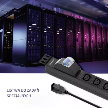 Qoltec 53999 19-palcová rackový napájací panel PDU, 1U, 8x IEC C13, 10 A, s ističom, 2 m