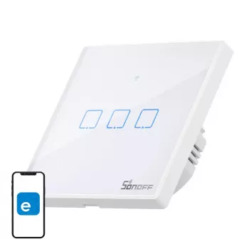 Nástenný inteligentný svetelný vypínač Sonoff T2 EU TX 3-kanál Wi‑Fi + RF 433 ovládanie