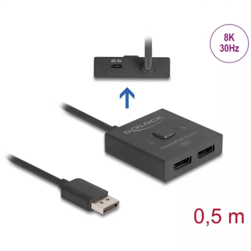 Delock - rozbočovač/prepínač videa - 8K, obojsmerný - 2 x DisplayPort - desktop (18906)