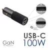 Akyga AK-CH-26 GaN autonabíjačka 12/24 V, 100 W, USB-C PD 3.0 + USB-A QC 3.0, sivá