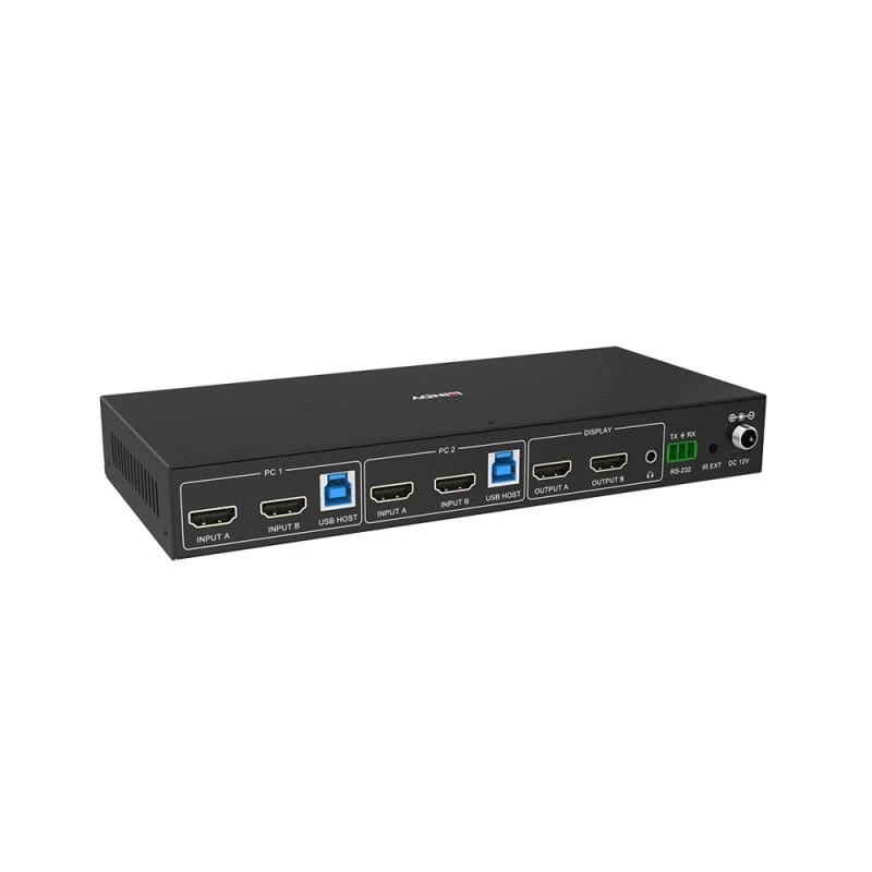Lindy 2 port Dual Head HDMI 4K60, USB 3.0 KVM prepínač, 4096 x 2160 pixelov, 4K Ultra HD, čierna