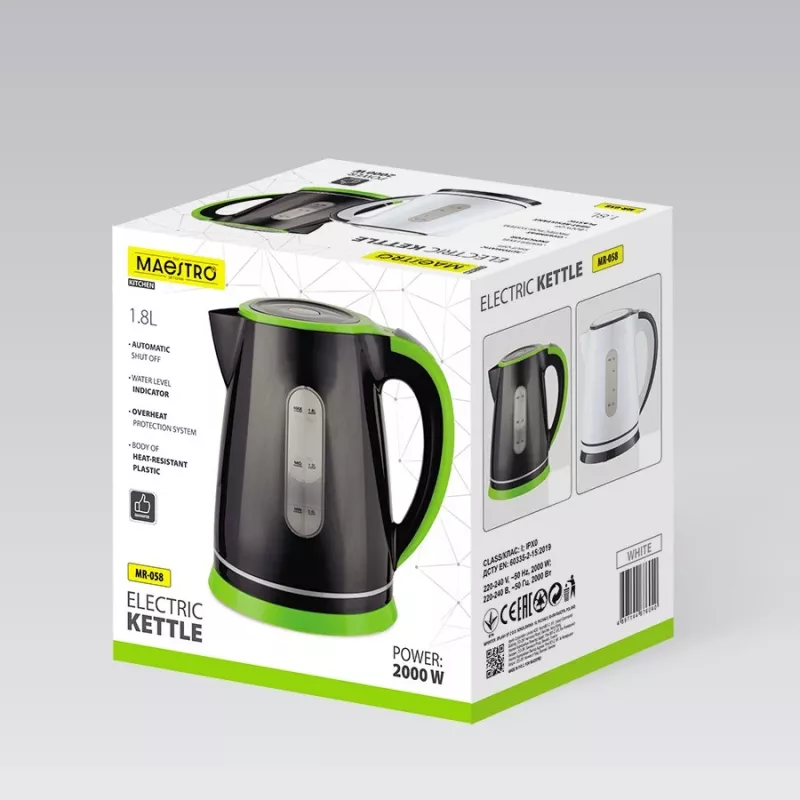 Elektrická rýchlovarná kanvica Maestro MR-058-čierna — objem 1,8 L, výkon 2000 W
