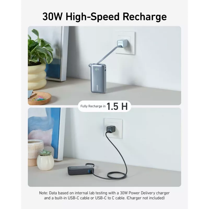 Powerbank 545 NANO 30W 10000mAh s integrovaným USB-C káblom, čierny