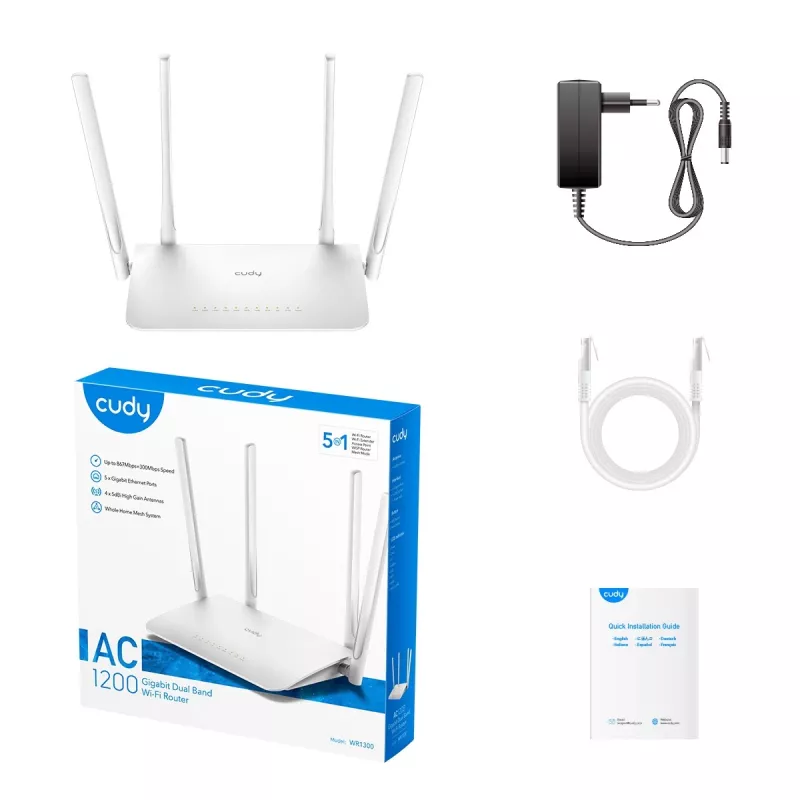Cudy WR1300 WLAN router Gigabit Ethernet Dualband (2,4 GHz / 5 GHz) biely