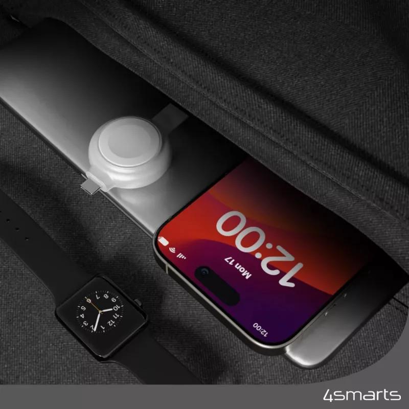 Nabíjačka 4smarts QI2 Smartwatch strieborná USB bezdrôtové rýchle nabíjanie