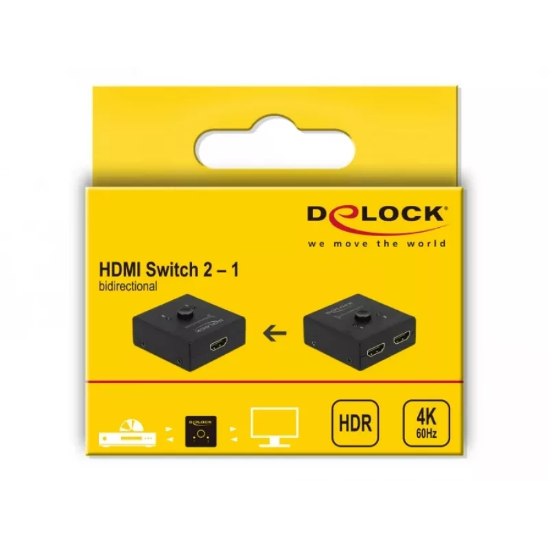 DeLock HDMI 2-1 obojsmerný 4K 60 Hz kompaktný - Retail Box - video/audio switch - 2 x HDMI - desktop (64072)